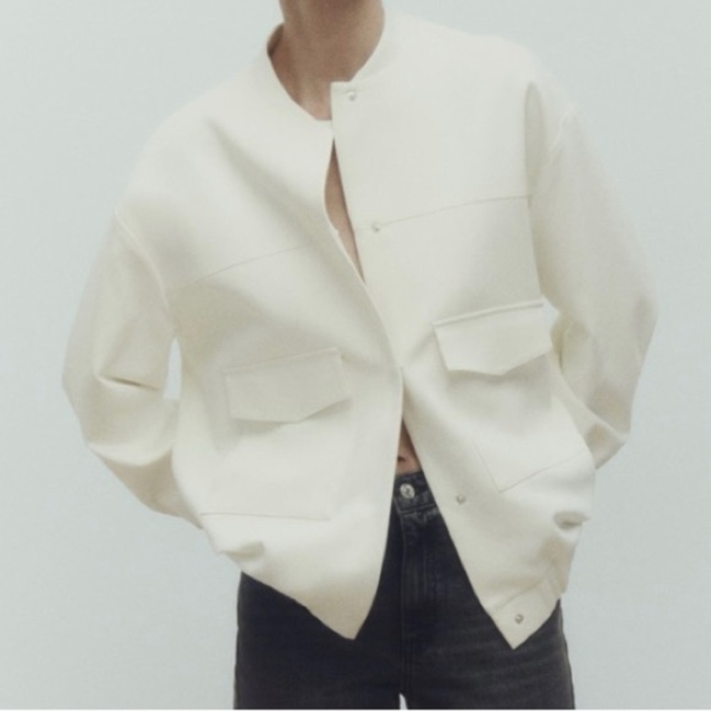 Zara Long Patch Pocket Bomber Jacket sz XL